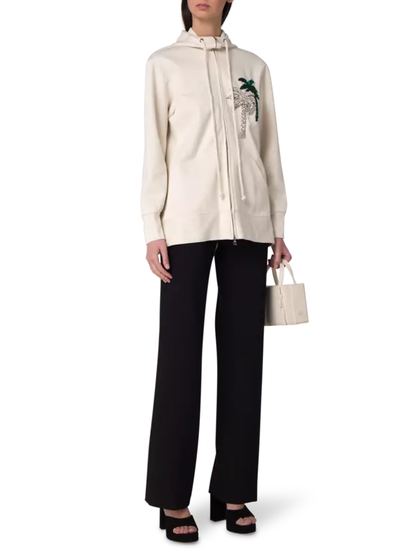 هودي بسحاب مزين بتطريز شجرة نخيل