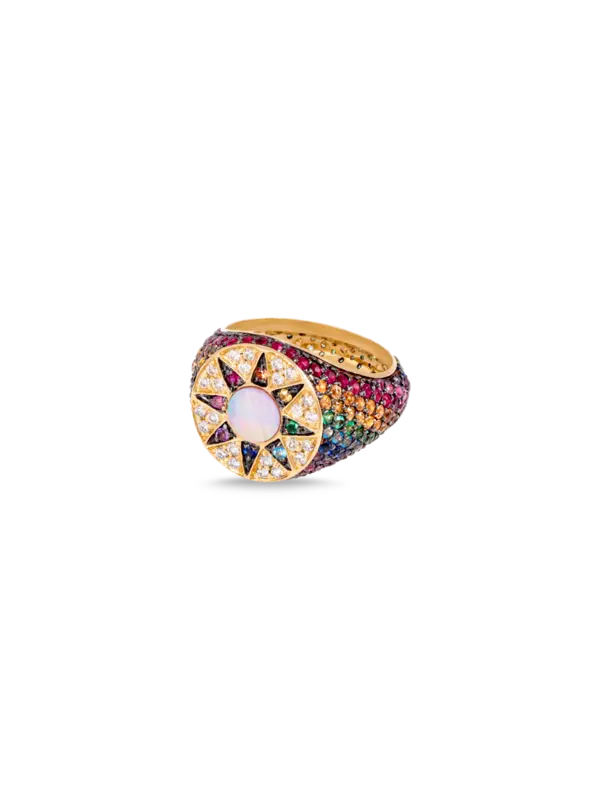 Ibiza Rainbow Ring With Mother Of Pearl | 18k Yellow Gold