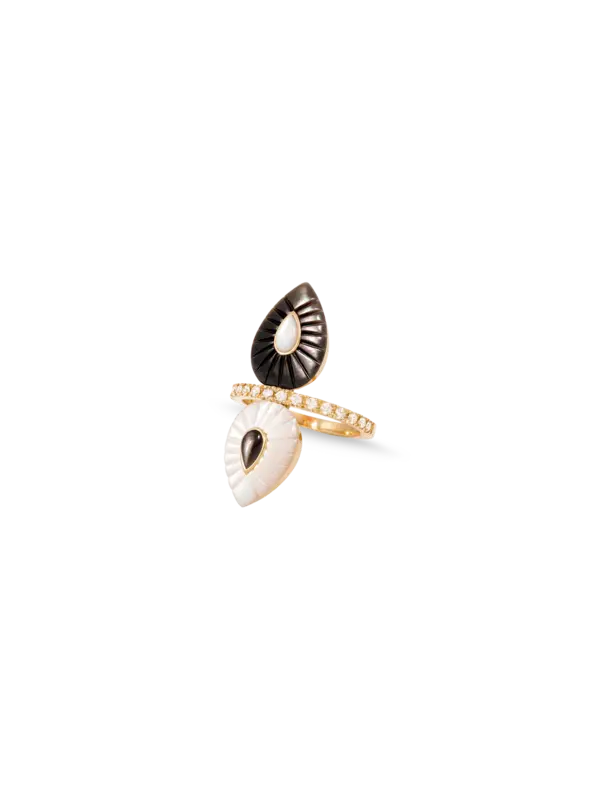 خاتم W2 مطلي بالمينا ومرصع بالألماس | ذهب أصفر عيار 18 قيراط