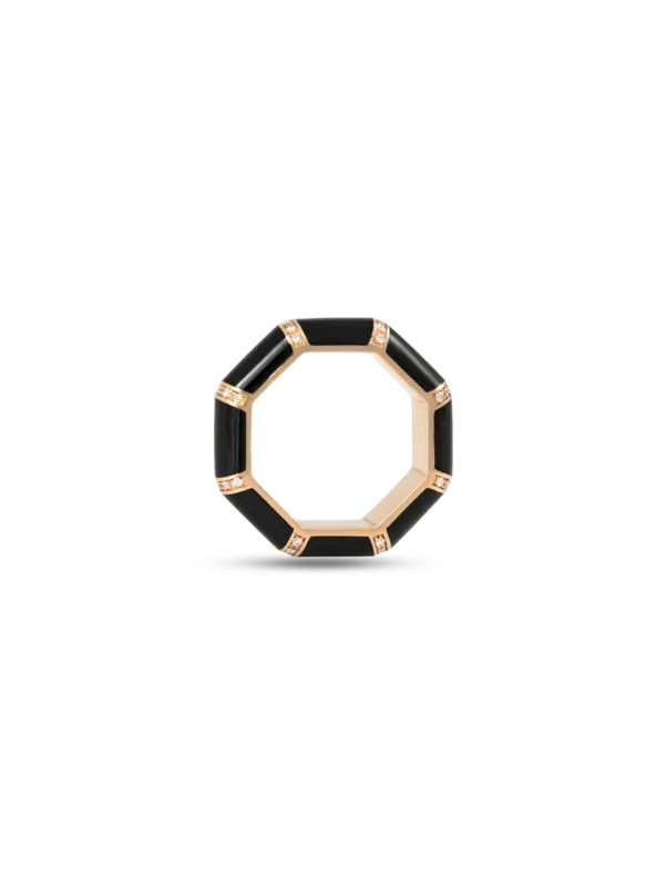 Bamboo Enamel Ring With Diamond | 18k Yellow Gold