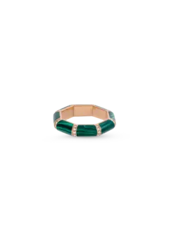 Bamboo Enamel Ring With Diamond | 18k Yellow Gold