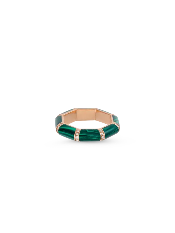 Bamboo Enamel Ring With Diamond | 18k Yellow Gold