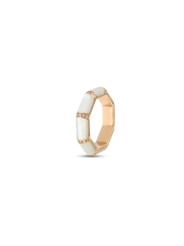 Bamboo Enamel Ring With Diamond | 18k Yellow Gold