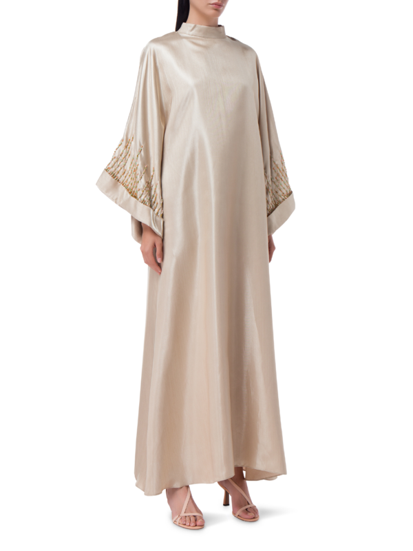 Stand collar caftans w/ embroidery on sleeve