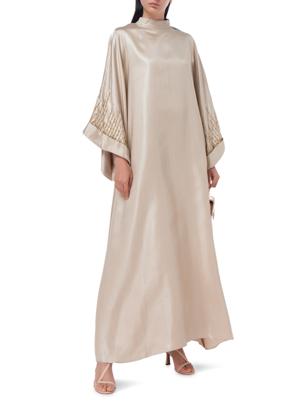 Stand collar caftans w/ embroidery on sleeve