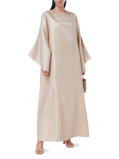 Round neck collar caftan w/ neck embroider