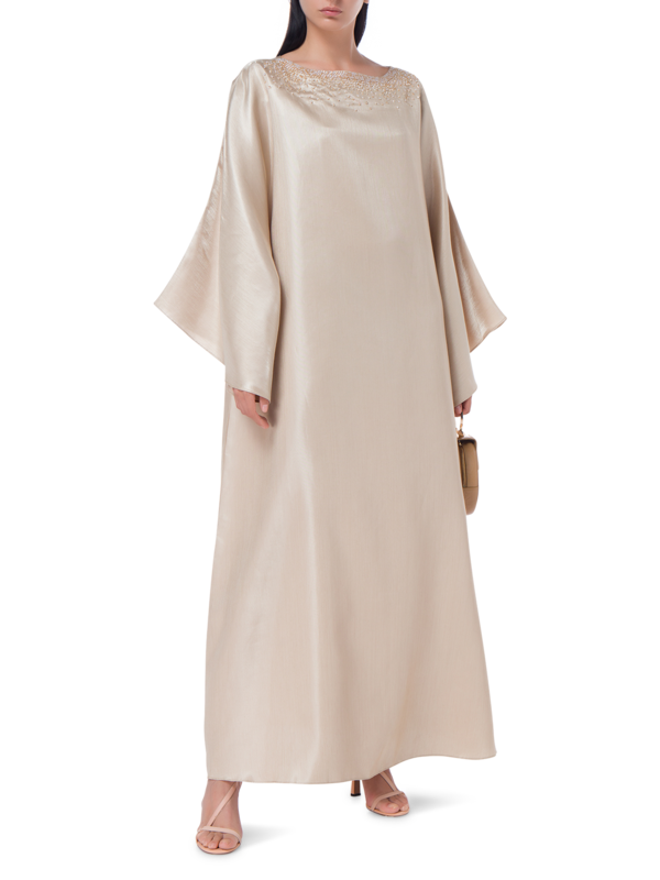 Round neck collar caftan w/ neck embroider