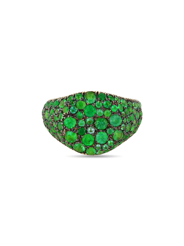Black Gold and Emerald Meteor Pinky Ring