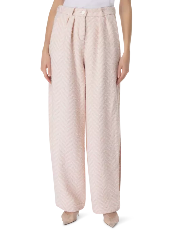 بنطال بقصة كبيرة الحجم وبخصر منخفض من الصوف الخشن بنقشة هيرينجبون