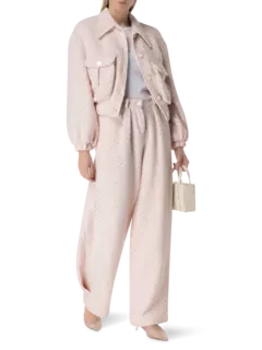 بنطال بقصة كبيرة الحجم وبخصر منخفض من الصوف الخشن بنقشة هيرينجبون