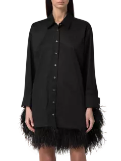 فستان بنمط قميص بحافة من الريش