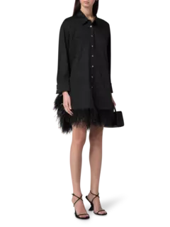 فستان بنمط قميص بحافة من الريش