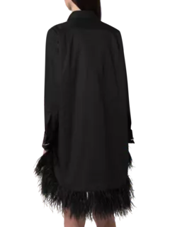 فستان بنمط قميص بحافة من الريش