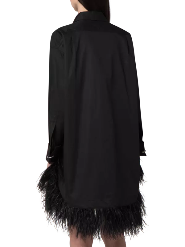 فستان بنمط قميص بحافة من الريش