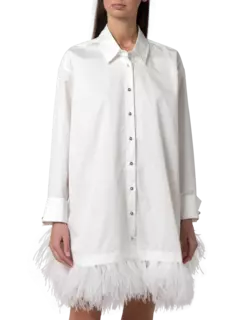 فستان بنمط قميص بحافة من الريش