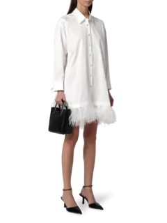 فستان بنمط قميص بحافة من الريش