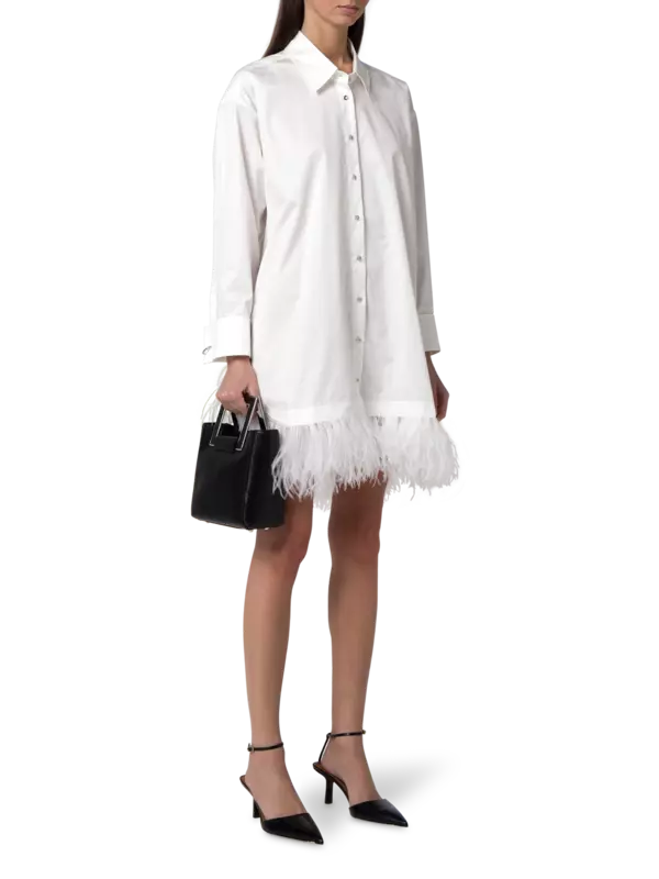 فستان بنمط قميص بحافة من الريش