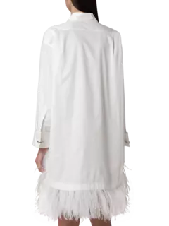 فستان بنمط قميص بحافة من الريش