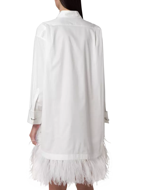 فستان بنمط قميص بحافة من الريش