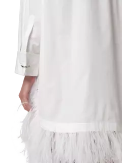 فستان بنمط قميص بحافة من الريش