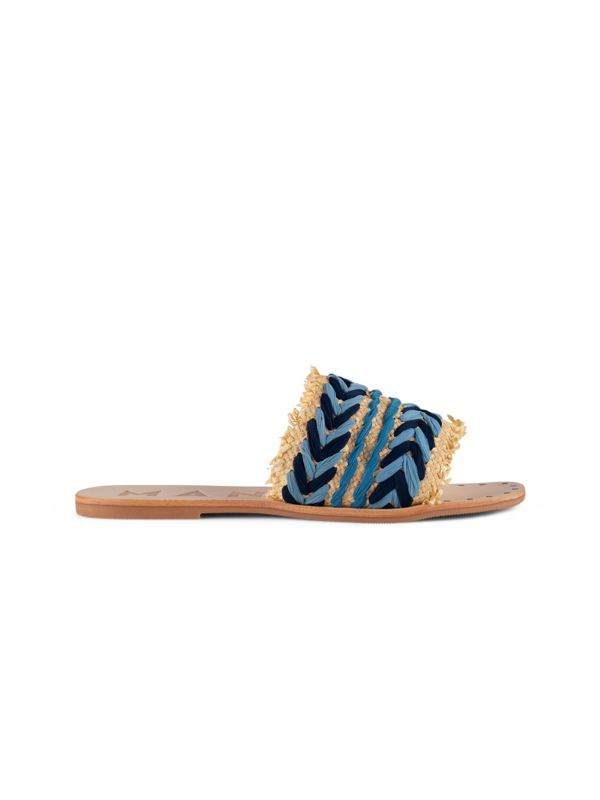 LEATHER SANDALS RAFFIA & CHIFFON
