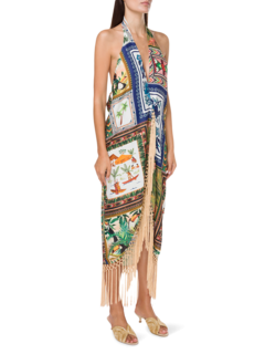 Mixed Scarves Crossed Front Maxi Dress