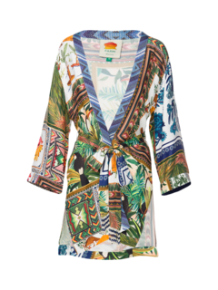 Mixed Scarves Side Slit Kimono