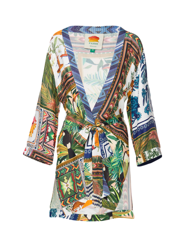 Mixed Scarves Side Slit Kimono