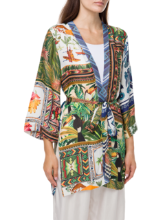 Mixed Scarves Side Slit Kimono