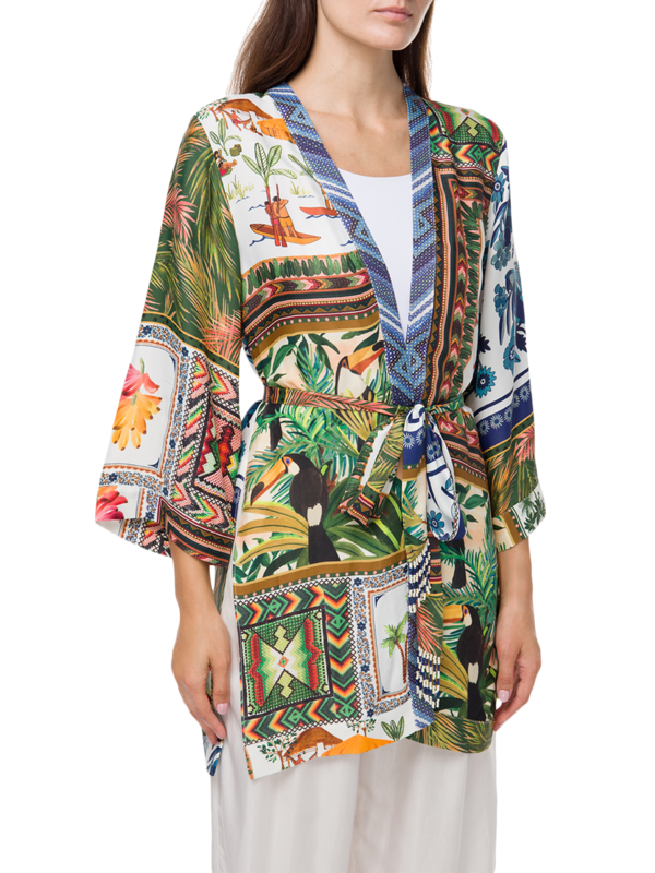 Mixed Scarves Side Slit Kimono