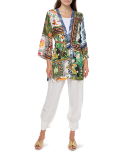 Mixed Scarves Side Slit Kimono