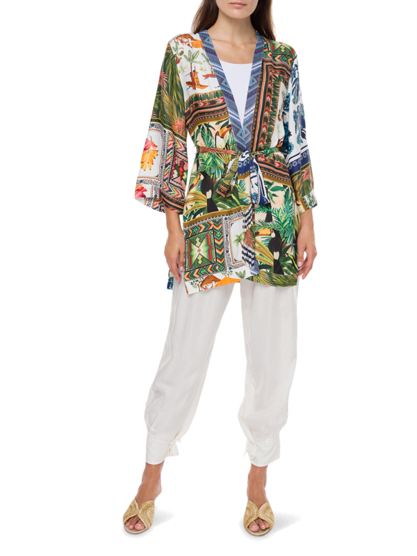 Mixed Scarves Side Slit Kimono