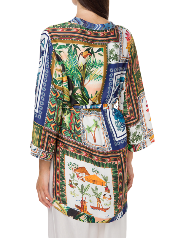 Mixed Scarves Side Slit Kimono