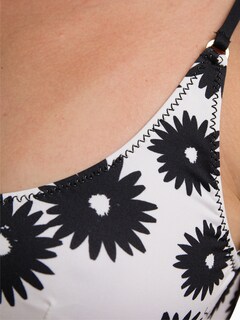 White with Black Flower Print Bikini Top