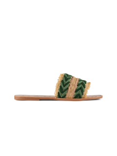 LEATHER SANDALS RAFFIA & CHIFFON