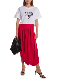 White Crop T-Shirt with Black Embroidery