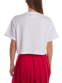 White Crop T-Shirt with Black Embroidery
