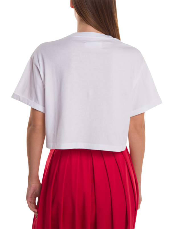 White Crop T-Shirt with Black Embroidery
