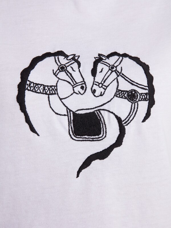 White Crop T-Shirt with Black Embroidery