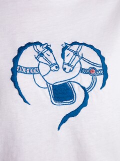 White Crop T-Shirt with Blue Embroidery