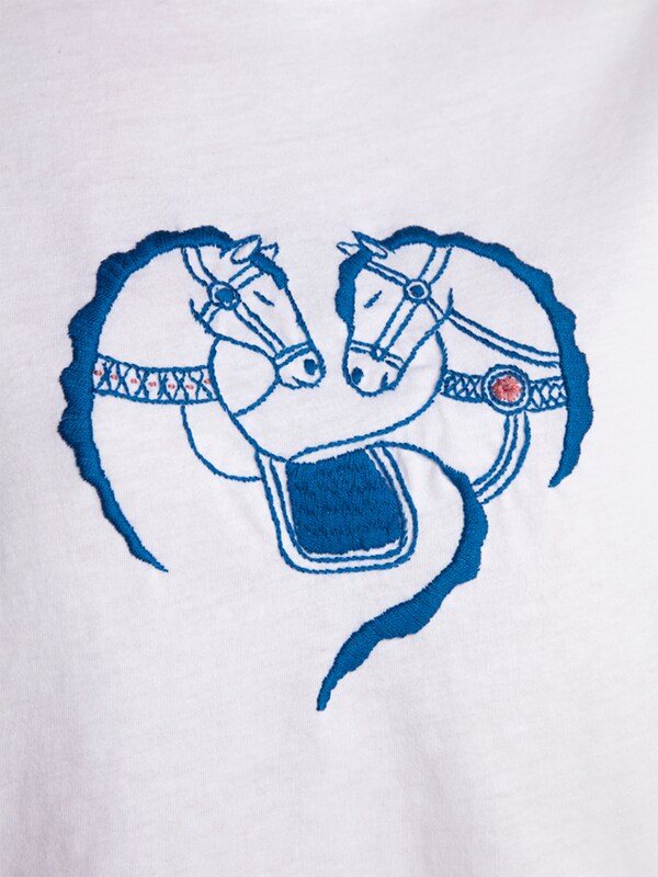 White Crop T-Shirt with Blue Embroidery
