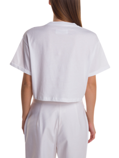 White Crop T-Shirt with Green Embroidery