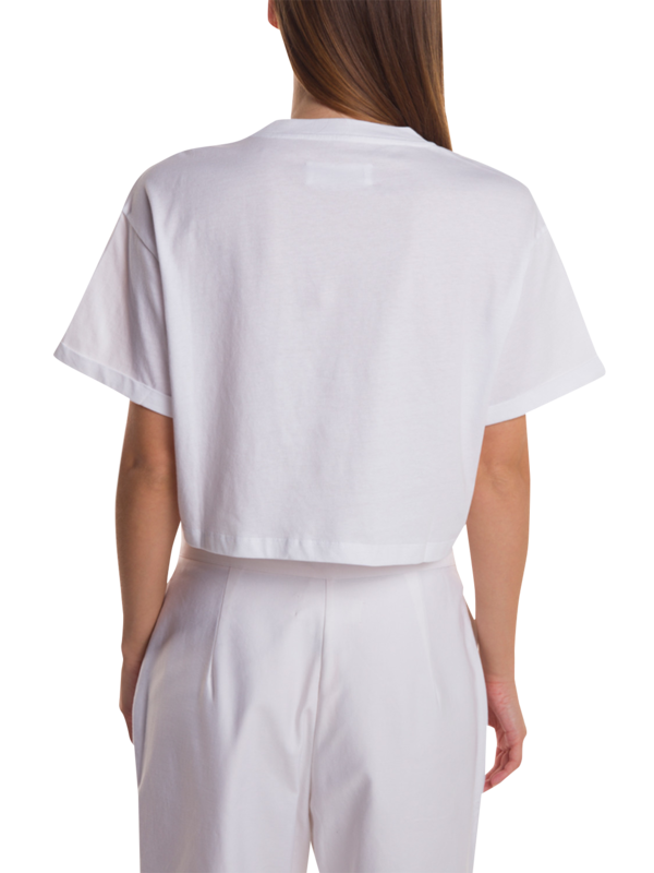 White Crop T-Shirt with Green Embroidery