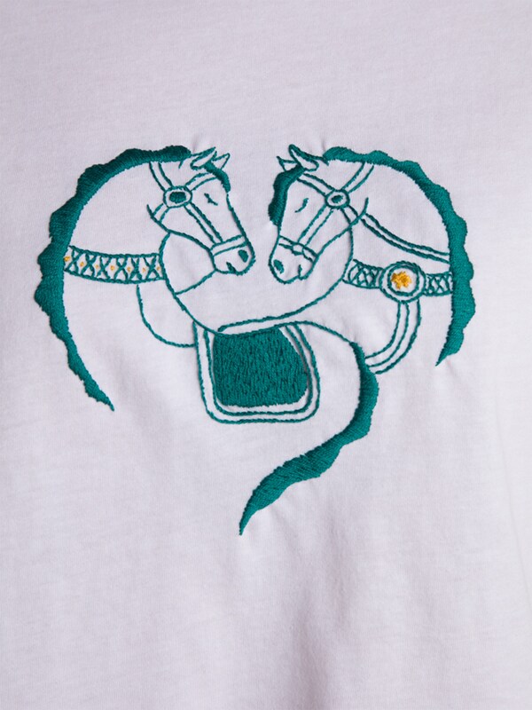 White Crop T-Shirt with Green Embroidery
