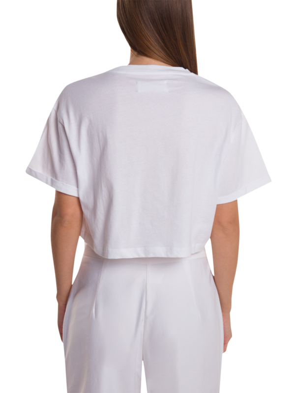 White Crop T-Shirt with Pink Arabic Embroidery