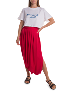 White Crop T-Shirt with Blue Arabic Embroidery