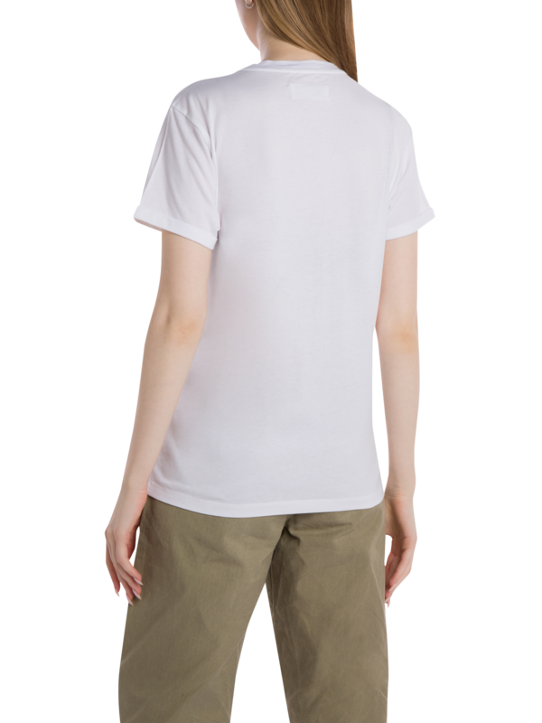White T-Shirt with Embroidered Green Woodpecker