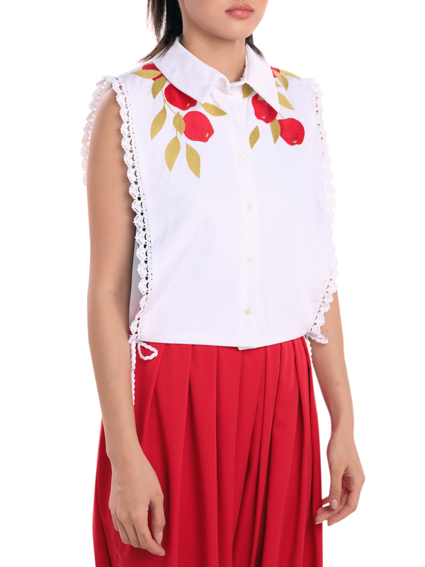 White Hand Embroidered Open Side Tie Shirt