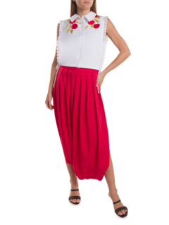 White Hand Embroidered Open Side Tie Shirt