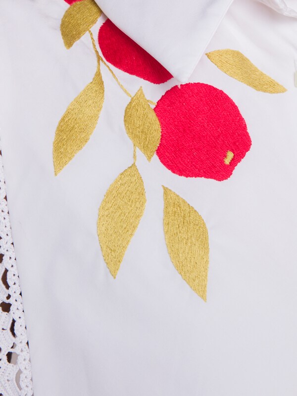 White Hand Embroidered Open Side Tie Shirt